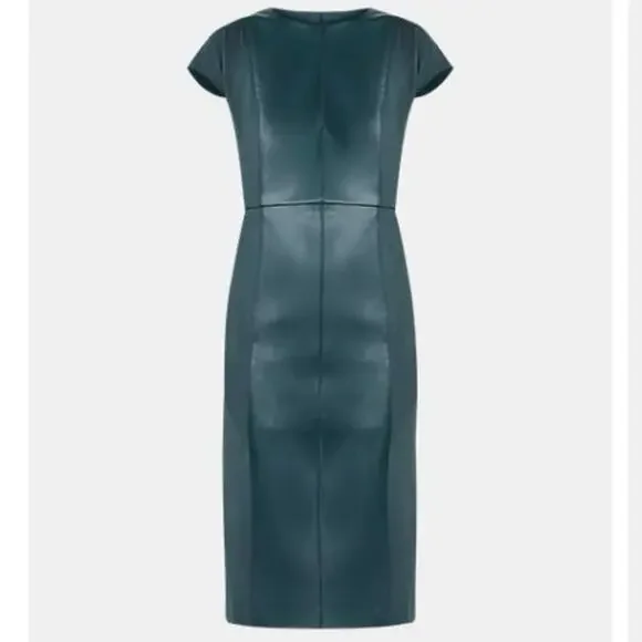 NWT Ann Taylor Faux Leather Mixed Media Emerald Green Dress Women's Size 12